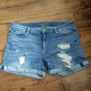 Distressed denim shorts